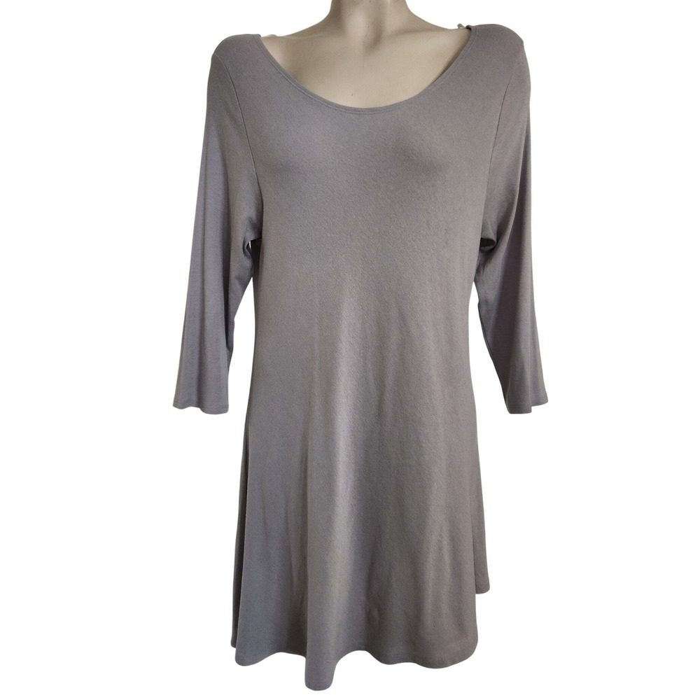 Joan Vass Studio Womens XL Grey Cotton Modal 3/4 Sleeve Tunic Top Scoop Neck